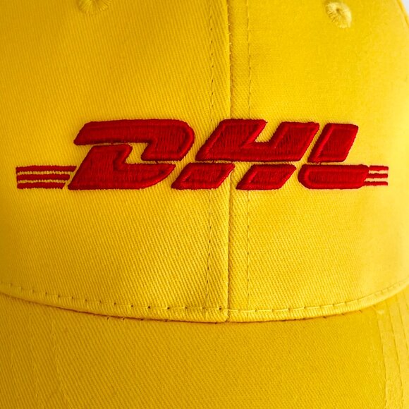 EUC | Yellow Baseball Cap With Red Embroidered D H L Logo - Picture 2 of 7